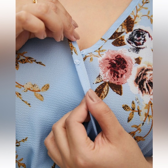 Bloomchic Plus Size Floral Print Wrap Ruffles Asymmetrical Hem Burgundy Blouse - Picture 4 of 5